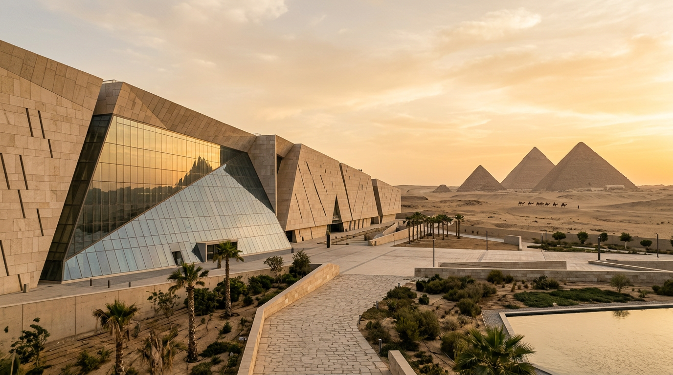 Großes Ägyptisches Museum GEM Kairo – moderne Architektur bei den Pyramiden von Gizeh